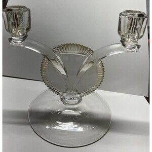 Beautiful Vintage Art Deco Double Candle Holder Heavy Glass
